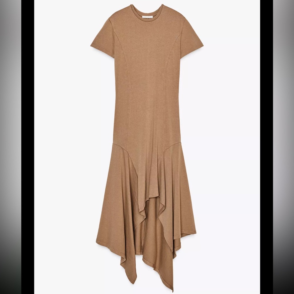 Zara, dark tan, asymmetric washed dress, M - Picture 4 of 11